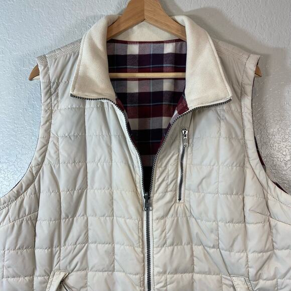 CARHARTT Mens Vest Reversible Quilted Bone/Plaid Red Burgandy Sz XL Lightweight - Picture 2 of 12